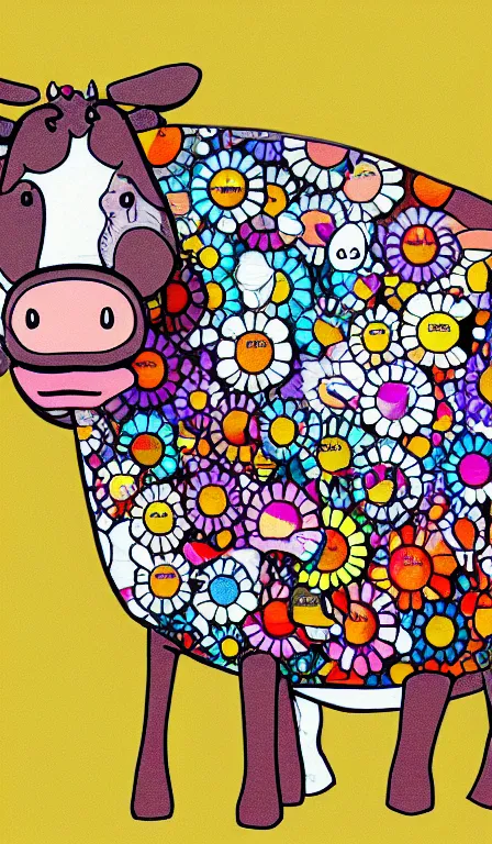 Prompt: illustration of a cow, in the style of takashi murakami