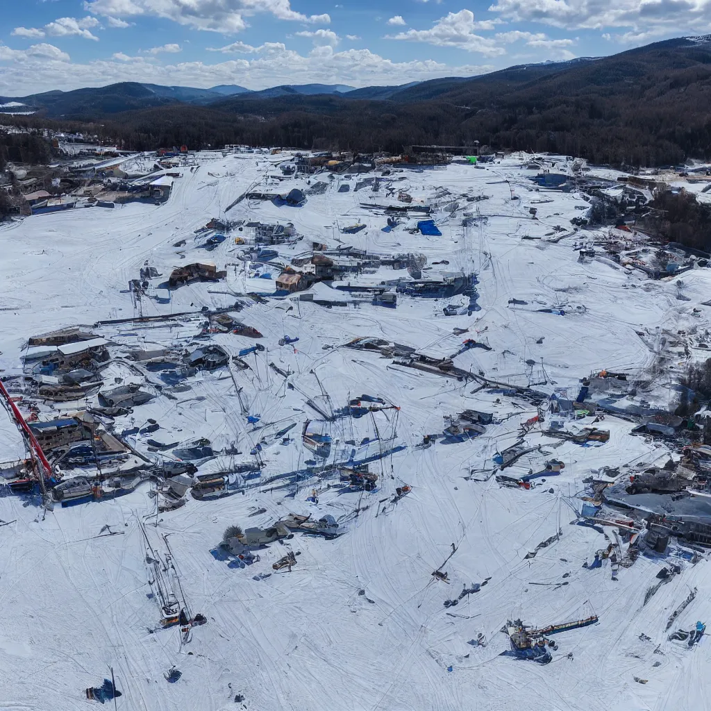 Image similar to ski station construction, clear weather, 8 k,