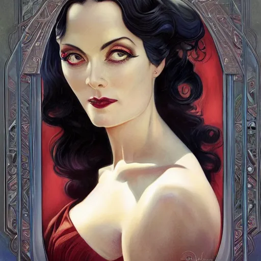 Image similar to a streamline moderne, ( art nouveau ), mixed - race portrait in the style of charlie bowater, and in the style of donato giancola, and in the style of charles dulac. intelligent, beautiful eyes. symmetry, ultrasharp focus, dramatic lighting, semirealism, intricate symmetrical ultrafine background detail.