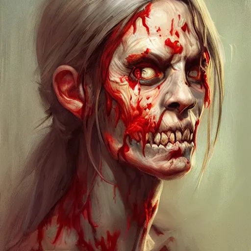 Prompt: Portrait of a zombie by Mandy Jurgens