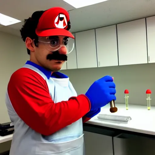 Prompt: Mario in lab doing experiments 🍄