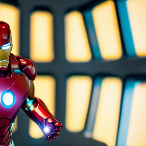 Prompt: close - up ironman, shallow depth of field, orange teal lighting, 8 k,