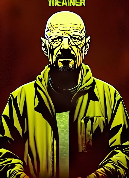 Image similar to highly detailed poster artwork by Michael Whelan and Tomer Hanuka, of Walter White, from scene from Breaking Bad, clean