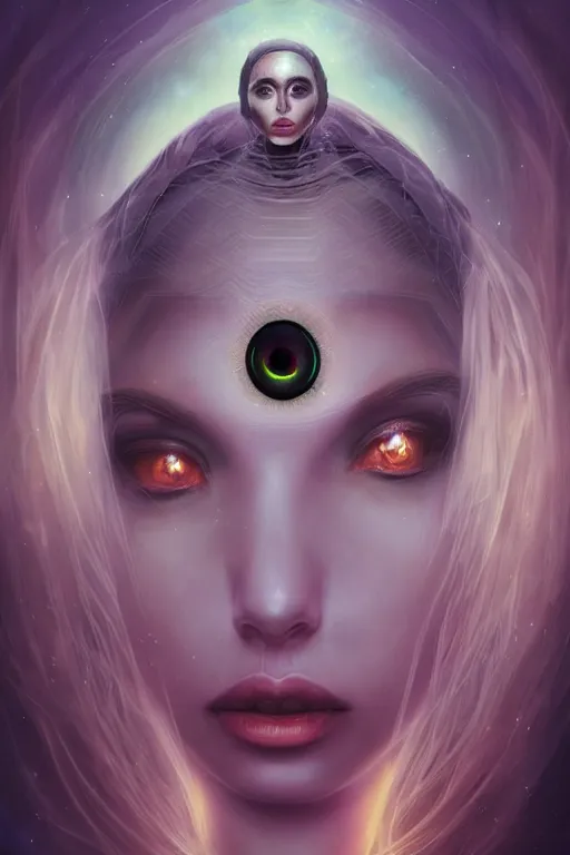 Prompt: portrait of an elegant alien woman queen, many eyes, multiple eyes, stalk eyes, straight on portrait, by artgerm, tom bagshaw, gerald brom, vaporwave colors, lo - fi colors, vaporwave, lo - fi, moody vibe, goth vibe, 4 k, hd,
