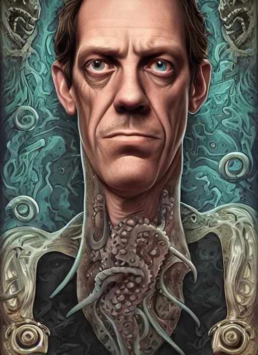 Image similar to lovecraft lovecraftian portrait of hugh laurie, pixar style, by tristan eaton stanley artgerm and tom bagshaw.