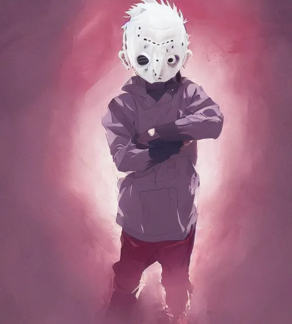 Prompt: cute little boy with white hair anime character inspired by jason voorhees, art by rossdraws, wlop, ilya kuvshinov, artgem lau, sakimichan, jakub rebelka and makoto shinkai, anatomically correct, extremely coherent, highly detailed, sharp focus, slasher movies, smooth, red lighting, very realistic, symmetrical