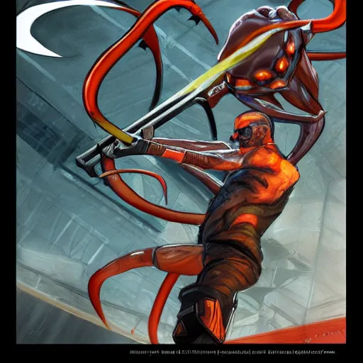 Image similar to concept art of Gordon Freeman killing a headcrab on arakis, artgerm, wylop