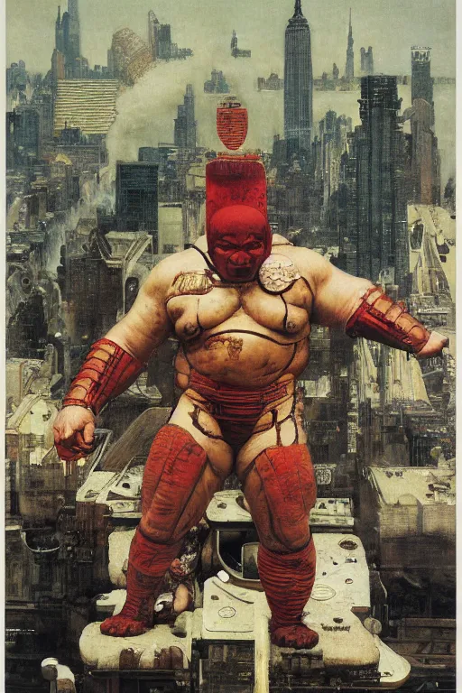 Image similar to full length portrait of akebono taro as marvel's juggernaut, new york, painted by lawrence alma tadema, zdzislaw beksinski, norman rockwell, jack kirby, tom lovell, alex malveda, greg staples