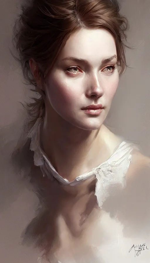 Image similar to portrait of an englishwoman with a dreamy facial expression, intricate, elegant, highly detailed, digital painting, art station, concept art, smooth, sharp focus, illustration, art by artgerm and greg rutkowski and