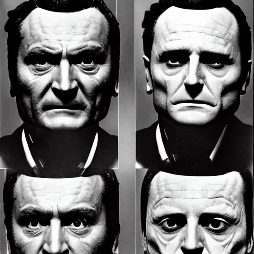 Image similar to Columbo vs Hannibal Lecter, cinematic, faces in focus, symmetrical faces!!!, round symmetrical eyes!!!, kodak 2383 film