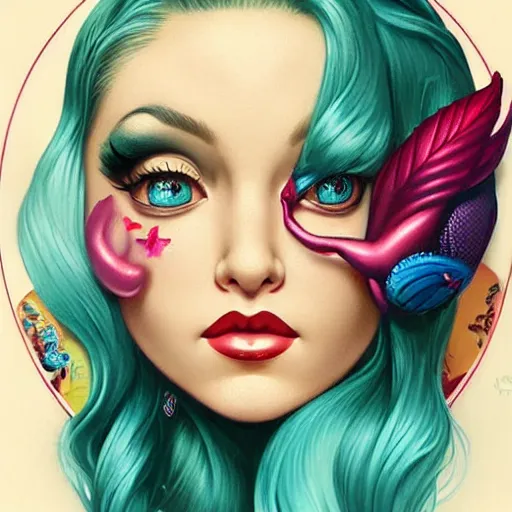 Image similar to pin up mermaid portrait, Pixar style, by Tristan Eaton Stanley Artgerm and Tom Bagshaw.