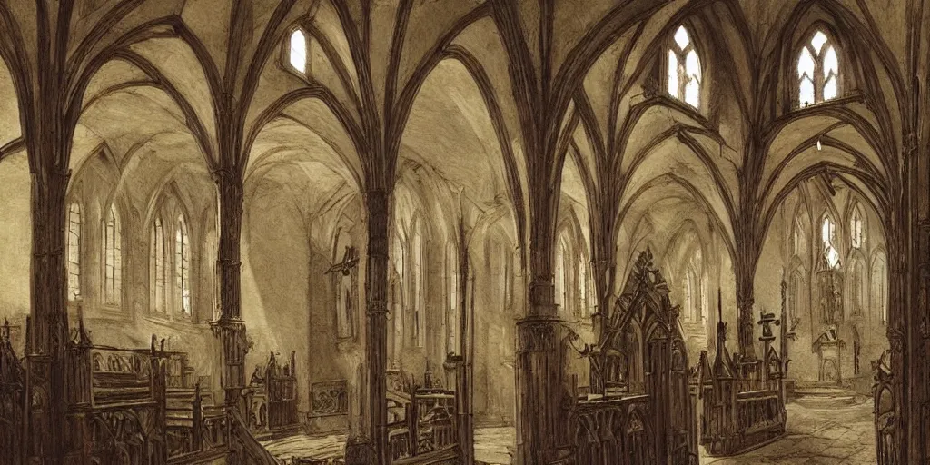 Prompt: a church in a village, d & d, fantasy, intricate, elegant, by george henry durrie