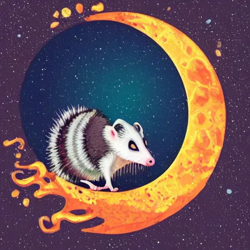 Prompt: “an opossum screaming at the moon on a pile of trash, 90’s airbrush design”