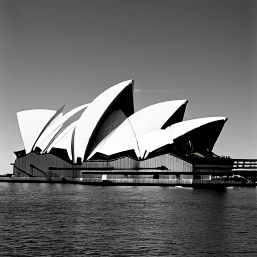 Image similar to Sydney Opera house on fire, photo by ansel adams |