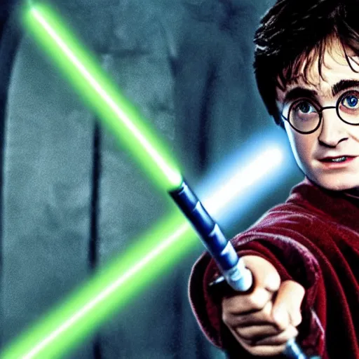 Image similar to Harry Potter using a light saber