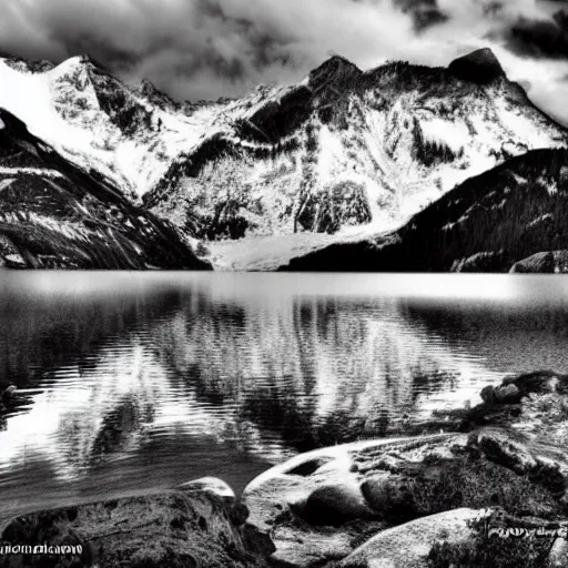 Prompt: lago di sorapis, hyper - realistic black and white drawing, hyper detailed