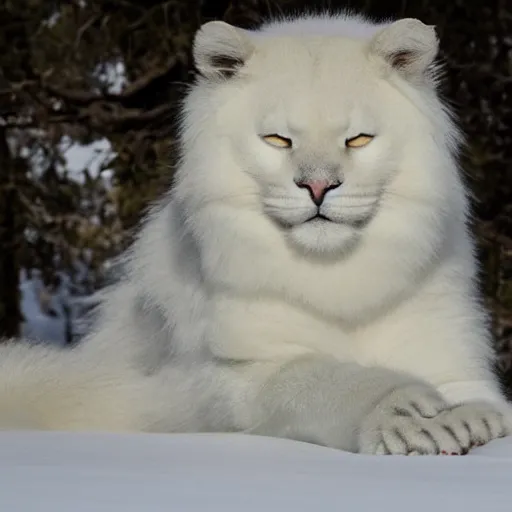 Image similar to big white panter, white paws and very long fur