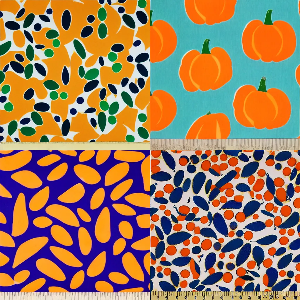 Prompt: marimekko pumpkin seeds vivid bright minimalist 1960s