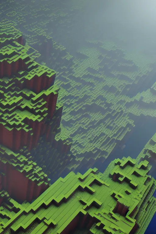 Image similar to an impossible landscape in the style of minecraft, intricate, elegant, highly detailed, photographic, full-body portrait, artstation, concept art, smooth, sharp focus, rtx, volumetric lighting, reflections, realistic