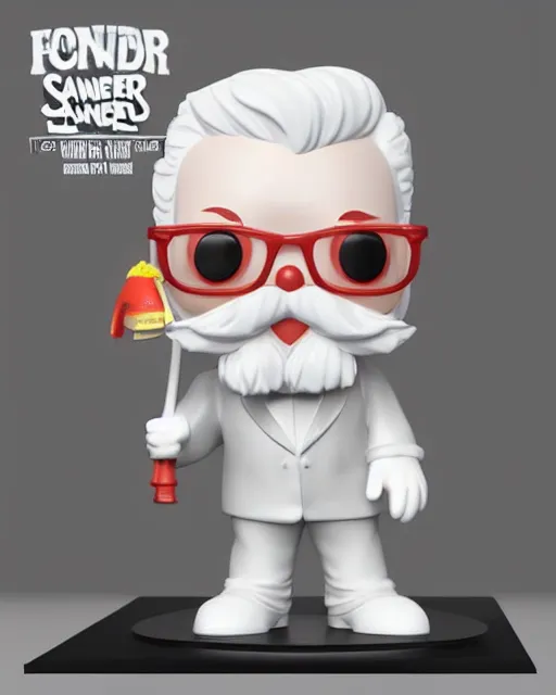 Image similar to full body 3 d render of col sanders as a funko pop!, four, studio lighting, white background, single body, no shadow, blender, trending on artstation, 8 k, highly detailed