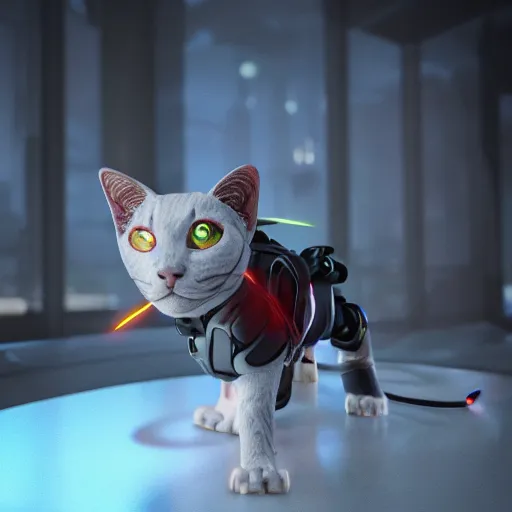 Image similar to cyborg cat from the future, octane render