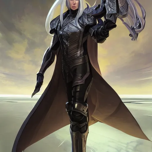 Image similar to Lucius Malfoy the genetically augmented super soldier with a long gleaming gunblade from league of legends, highly detailed, digital painting, artstation, concept art, smooth, sharp focus, illustration, ArtStation, art by artgerm and greg rutkowski and alphonse mucha and Edmund Blair Leighton and Charlie Bowater