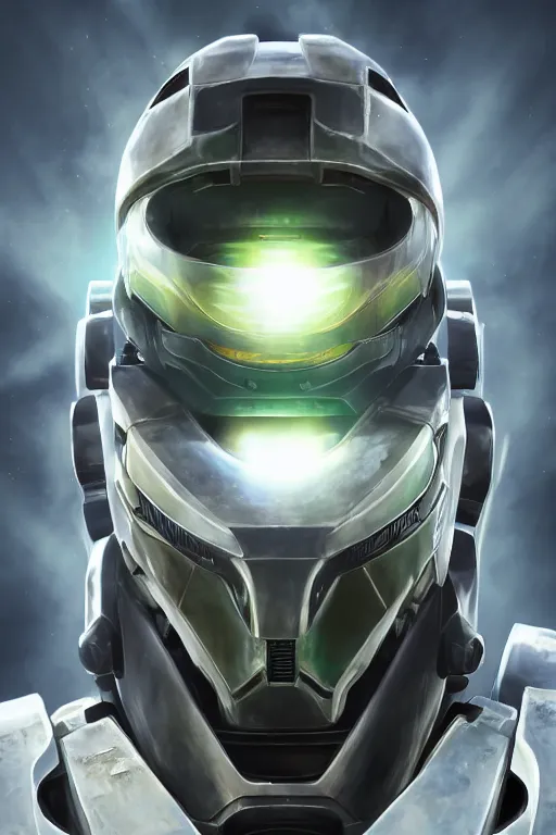 Image similar to robot ninja mask helmet halo master chief radiating a glowing aura global illumination ray tracing hdr fanart arstation by ian pesty and katarzyna da „ bek - chmiel