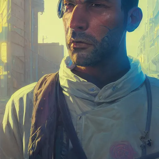 Image similar to highly detailed portrait of 🤖 in gta v, stephen bliss, unreal engine, fantasy art by greg rutkowski, loish, rhads, ferdinand knab, makoto shinkai and lois van baarle, ilya kuvshinov, rossdraws, tom bagshaw, global illumination, radiant light, detailed and intricate environment