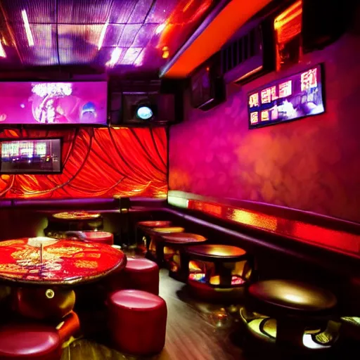 Prompt: inside a KTV club in China, photography