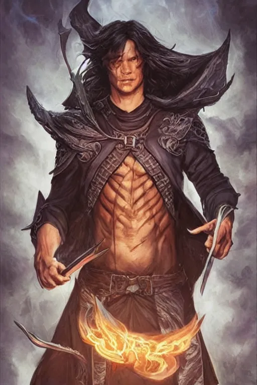 Prompt: masculine sam winchester as a dark mage warrior tattooed in the cover of an acotar book, d & d!, fantasy style, sharp focus!, ultra detailed, art by artgerm and peter andrew jones, wlop