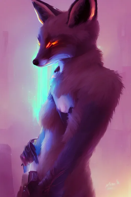 Image similar to a fox fursona, trending on artstation, by kawacy, furry art, digital art, cyberpunk, high quality, backlighting