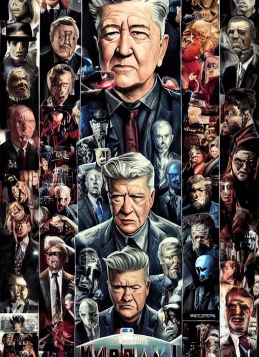 Image similar to david lynch in the marvel cinematic universe, official media, official poster artwork, highly detailed