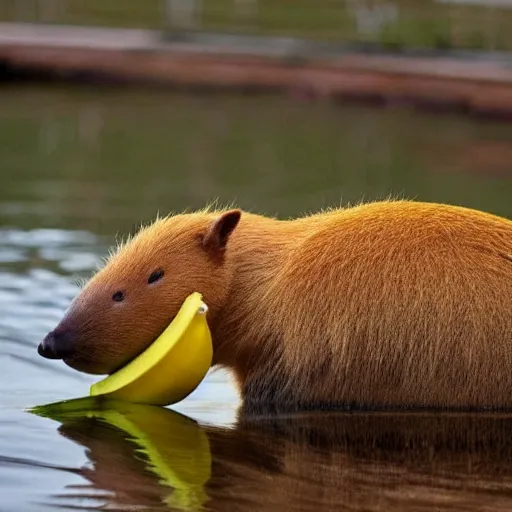 Image similar to capybara with a banana on its head