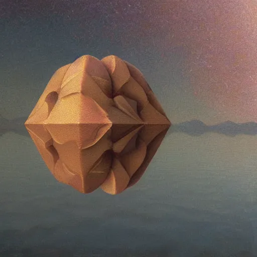 Image similar to a highly detailed oil painting of an icosahedron floating above a reflective lake, Agostino Arrivabene