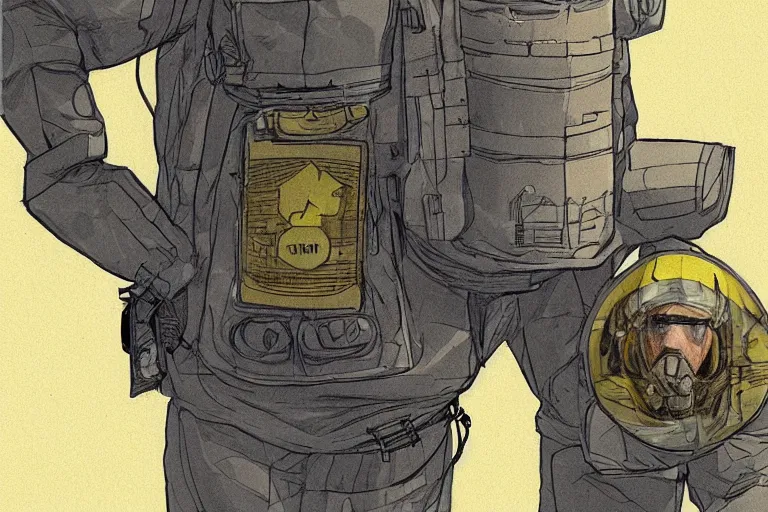 Prompt: hazmat suit soldier, concept art, illustration, art by Moebius