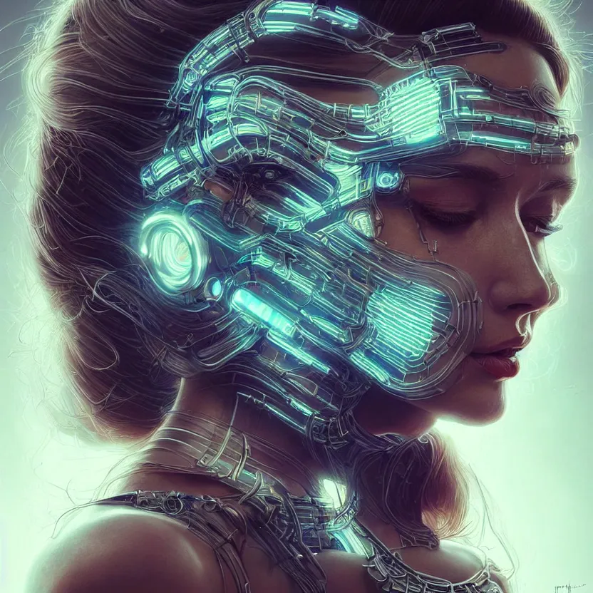 Image similar to a highly detailed photo of very intricate female face portrait, futurism, rococo cyber neon lighting, detailed futuristic fibonacci jewelry, profile posing, hyper photorealistic, crispy quality, digital photography, trending in pinterest, cinematic, 4 k ultra hd, art by pascal blanche, art by greg rutkowski, art by artgerm,