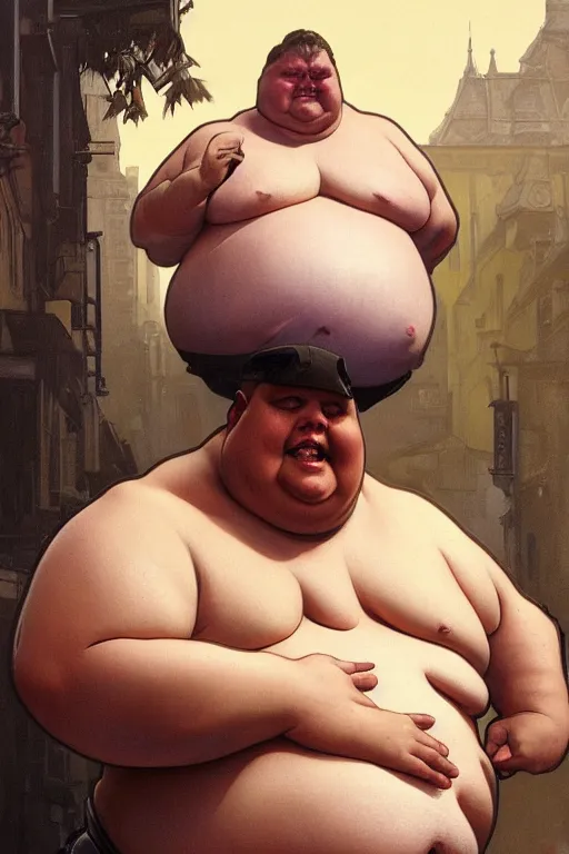 Image similar to a middle aged obese man as a canon ball, realistic painting, symmetrical, highly detailed, digital painting, artstation, concept art, smooth, sharp focus, illustration, cinematic lighting, art by artgerm and greg rutkowski and alphonse mucha