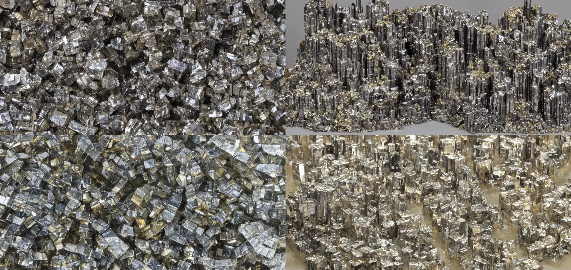 Prompt: crystal city made of bismuth and pyrite