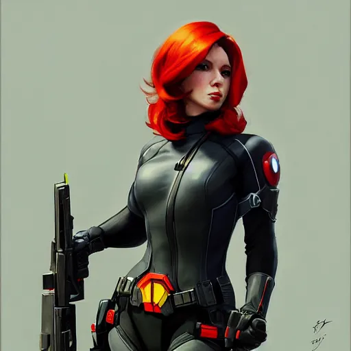 Image similar to greg manchess portrait painting of black widow as overwatch character, medium shot, asymmetrical, profile picture, organic painting, sunny day, matte painting, bold shapes, hard edges, street art, trending on artstation, by huang guangjian and gil elvgren and sachin teng