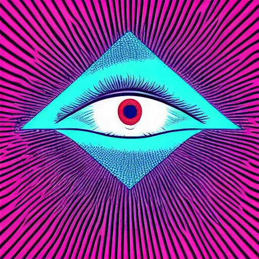 Image similar to the all seeing eye, synthwave album cover