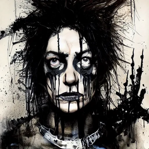 Image similar to emaciated ( the cure fan ) as dream from sandman, dim stars as eyes, by jeremy mann, by cedric peyravernay, by by russ mills, by richard avedon and ben templesmith, dramatic lightning, sadness, dark eye sockets, in the shadows, punk rock, gothic, high detailed, 8 k