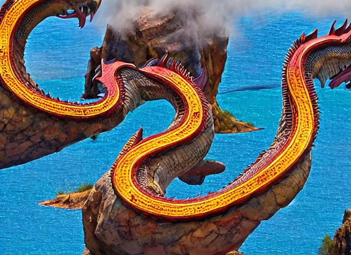 Image similar to two dueling dragons, vivid