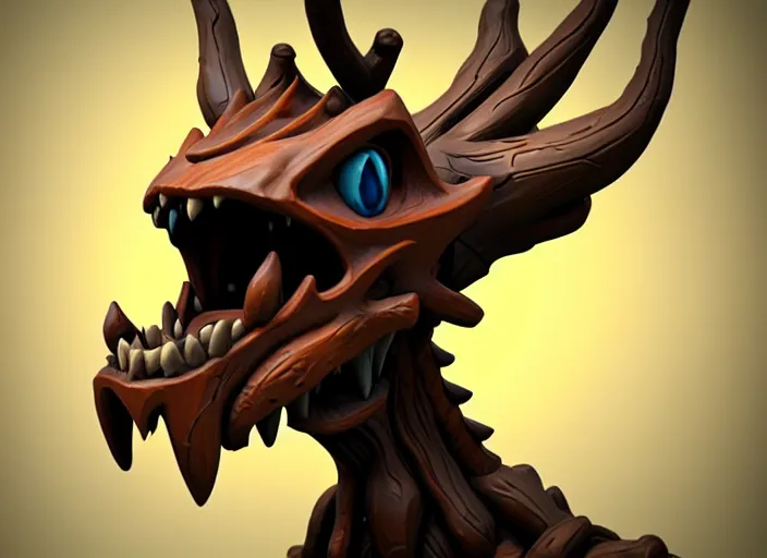 Image similar to brown wooden festeroot dragonskull treant head, stylized stl, 3 d render, activision blizzard style, hearthstone style, darksiders art style