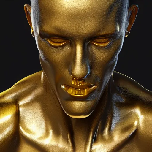 Image similar to portrait of anatomy gold statue reflect chrome, 8 k uhd, unreal engine, octane render in the artstyle of finnian macmanus, john park and greg rutkowski