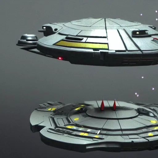 Prompt: a starfleet vessel from star trek in the style of battlefleet gothic