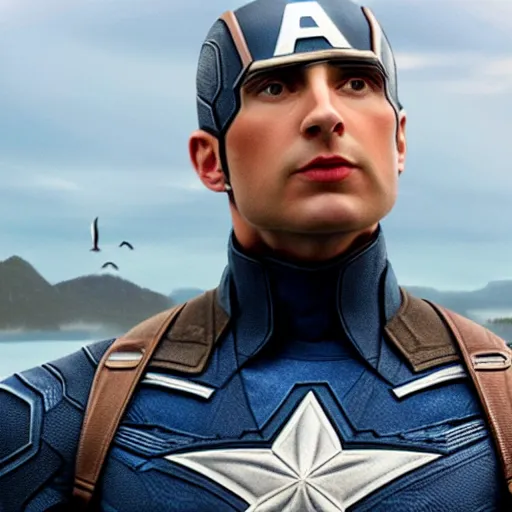 Prompt: captain America with his head replaced for a seagulls head, realistic, photo real