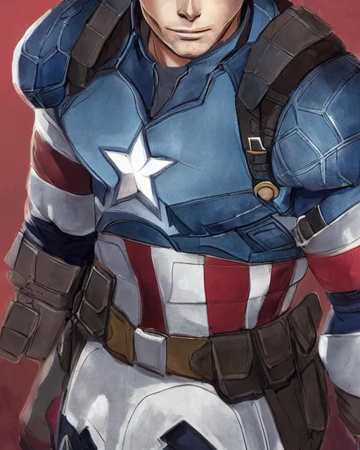 Image similar to an anime portrait of jensen ackles as a beautiful man wearing a captain america costume from skyrim, by stanley artgerm lau, wlop, rossdraws, james jean, andrei riabovitchev, marc simonetti, and sakimichan, trending on artstation