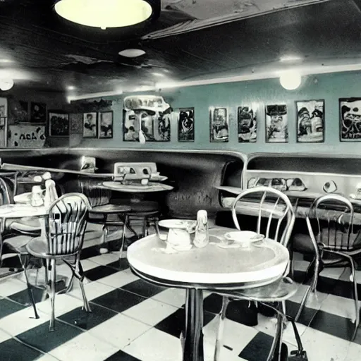 Image similar to Frog themed restaurant, 50s diner, frog themes, fancy dine-in, photography, retro, 1950's photography