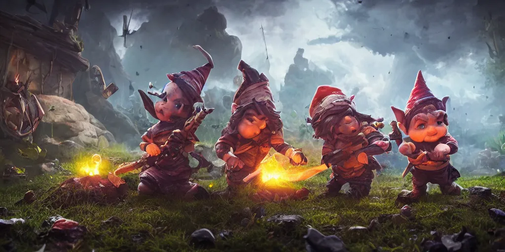 Image similar to An Epic gnome war, realistic 4k octane beautifully detailed render, 4k post-processing, highly detailed, intricate complexity, epic composition, magical atmosphere, cinematic lighting, masterpiece, ultra hd