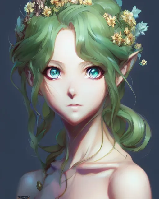 Image similar to character concept art of an anime dryad | | cute - fine - face, pretty face, realistic shaded perfect face, fine details by stanley artgerm lau, wlop, rossdraws, james jean, andrei riabovitchev, marc simonetti, and sakimichan, tranding on artstation